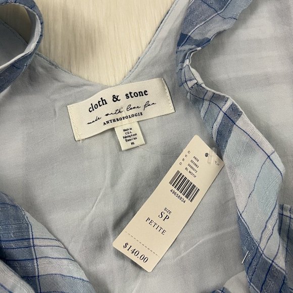 Cloth & Stone Anthropologie Size Petite Small Blue White Plaid Sleeveless Dress - Picture 6 of 9